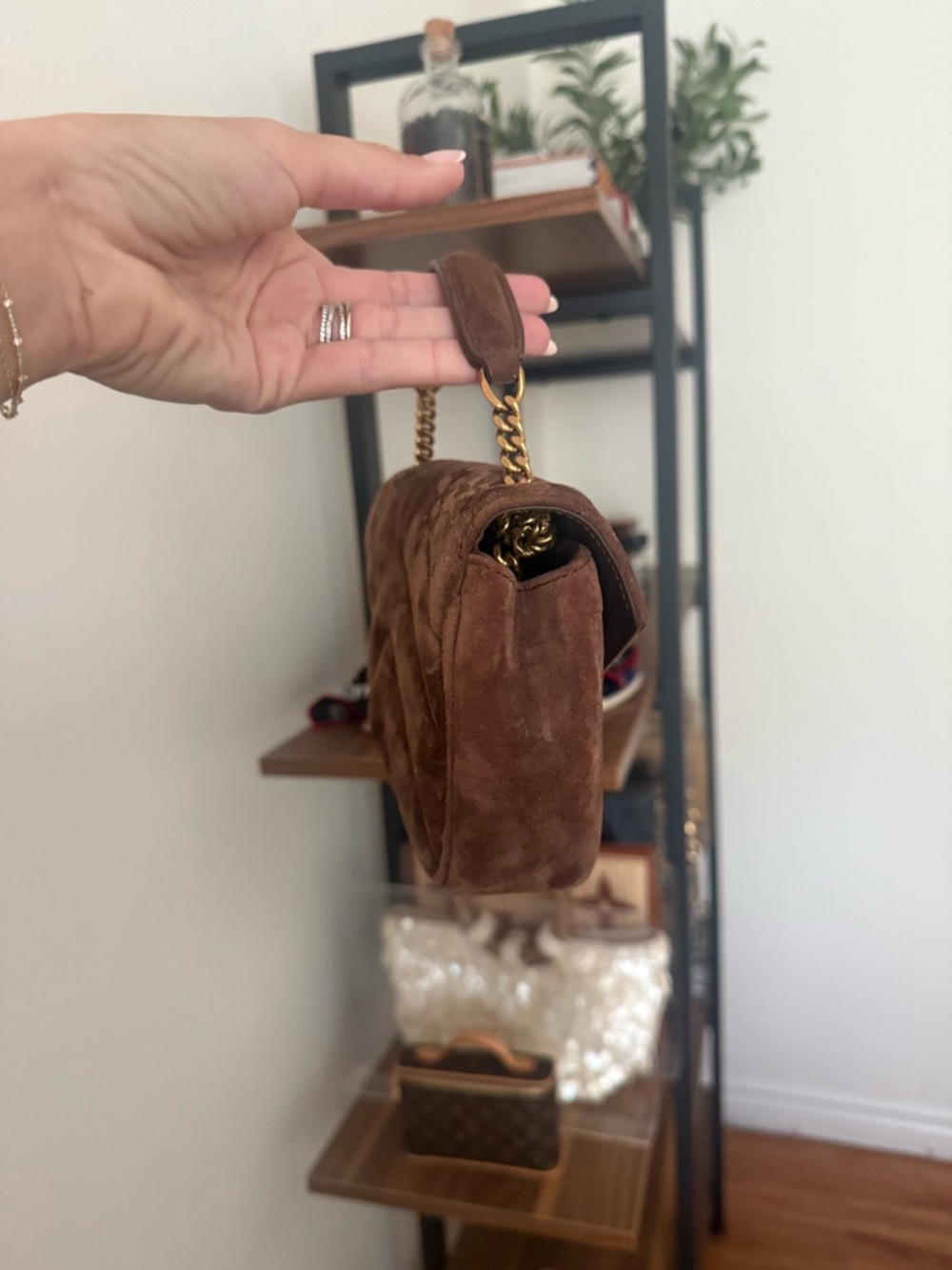 Saint Laurent Brown Suede Small Chain Envelope Bag - Picture 5 of 10